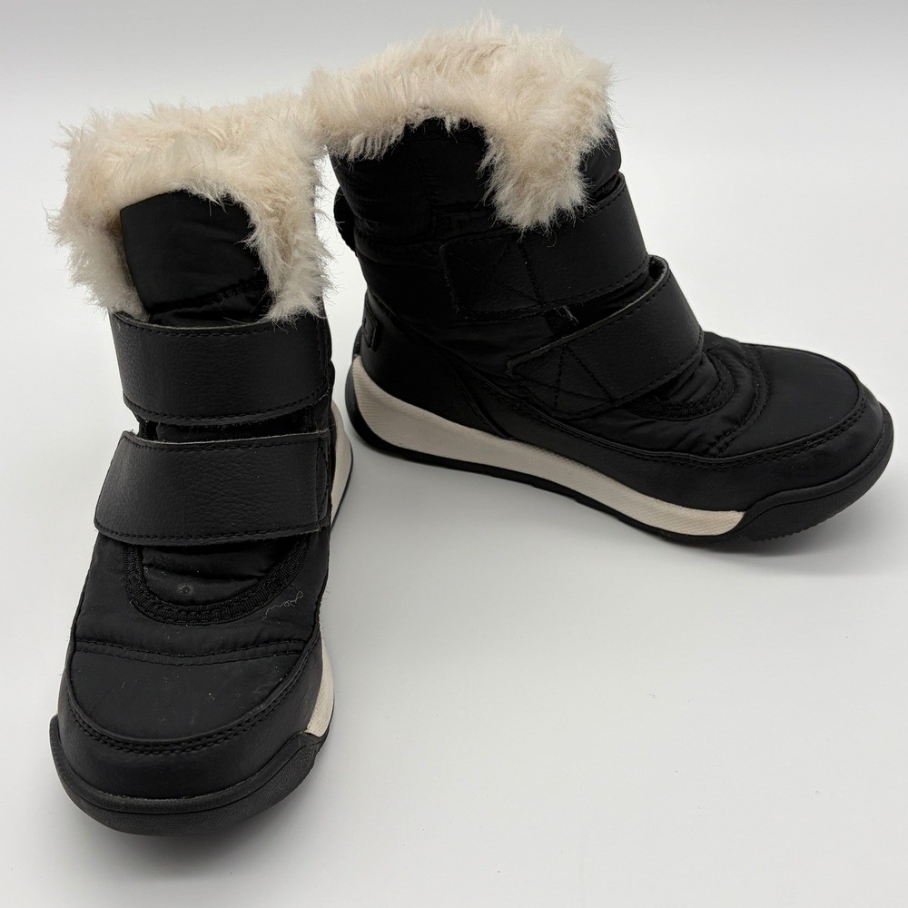 Sorel Whitney II Strap Black Waterproof Snow Boots Faux Fur Kids 11 NC3875-010